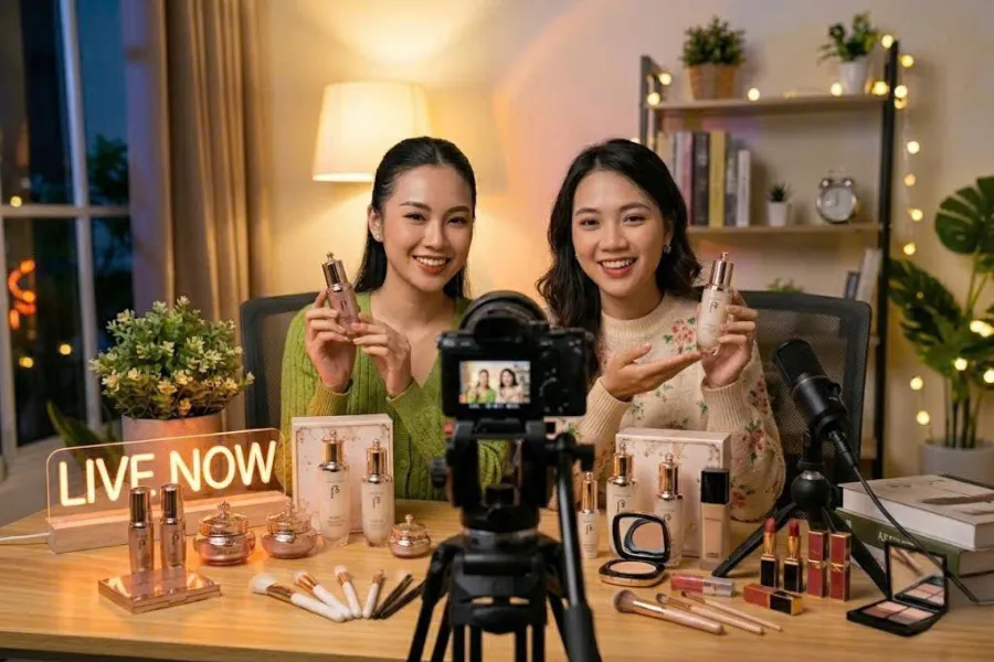 Hợp tác KOL — Livestream mỹ phẩm duo với beauty influencer