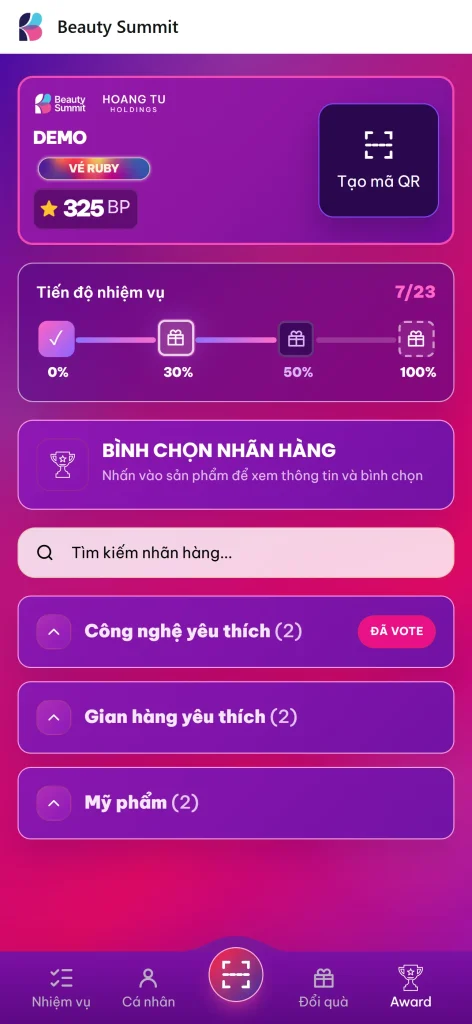 Mở tab Award