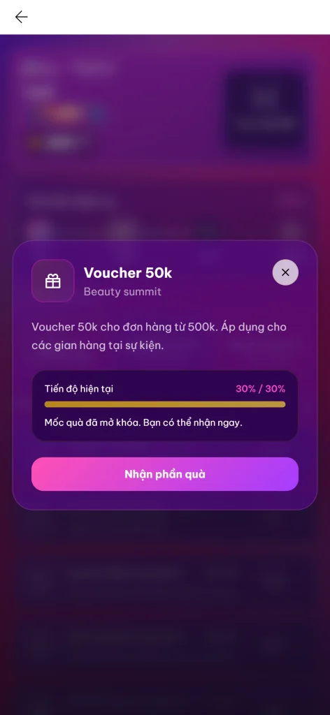 Nhận quà khi đạt tiến độ