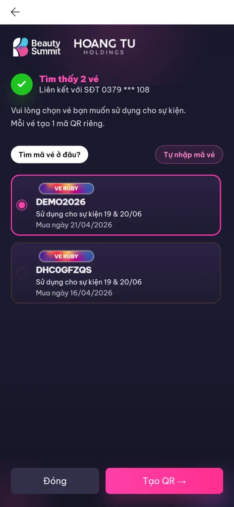 Chọn mã vé