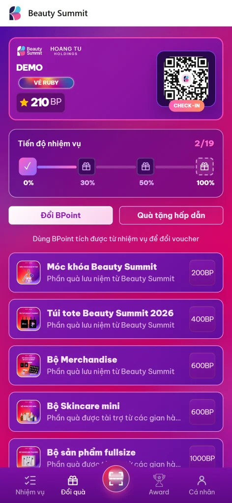 Mở tab đổi quà