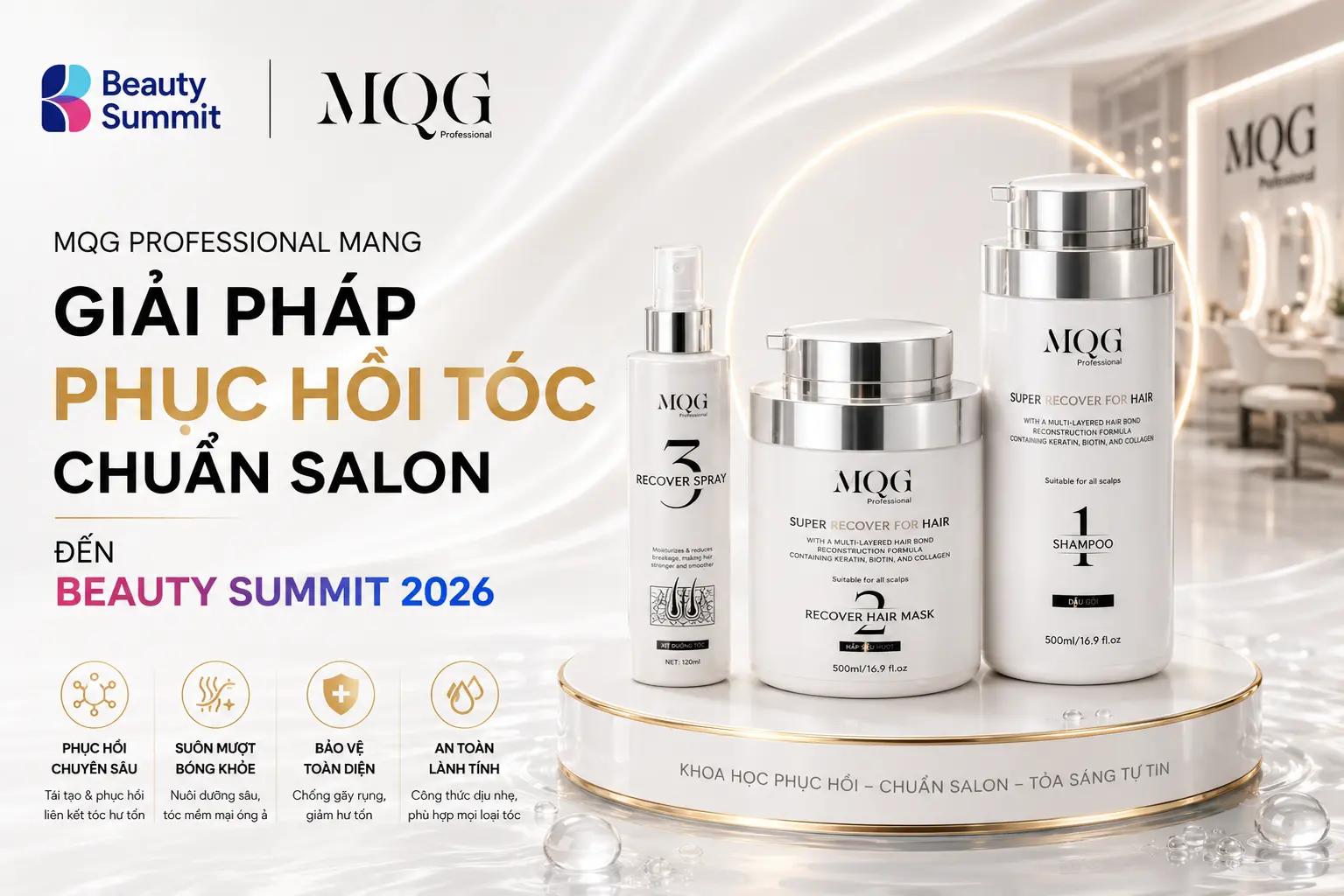 MQG Professional mang giải ph&aacute;p phục hồi t&oacute;c chuẩn salon đến Beauty Summit 2026