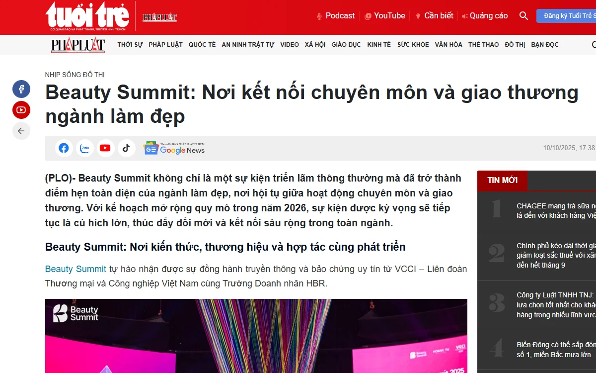 Bài viết trên Báo Tuổi Trẻ về Beauty Summit