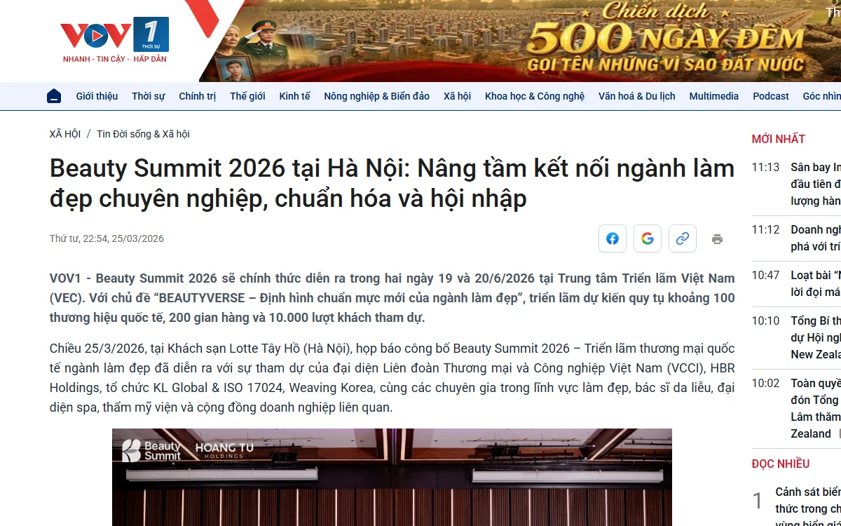 Bản tin VOV1 — Đài Tiếng nói Việt Nam về Beauty Summit 2026