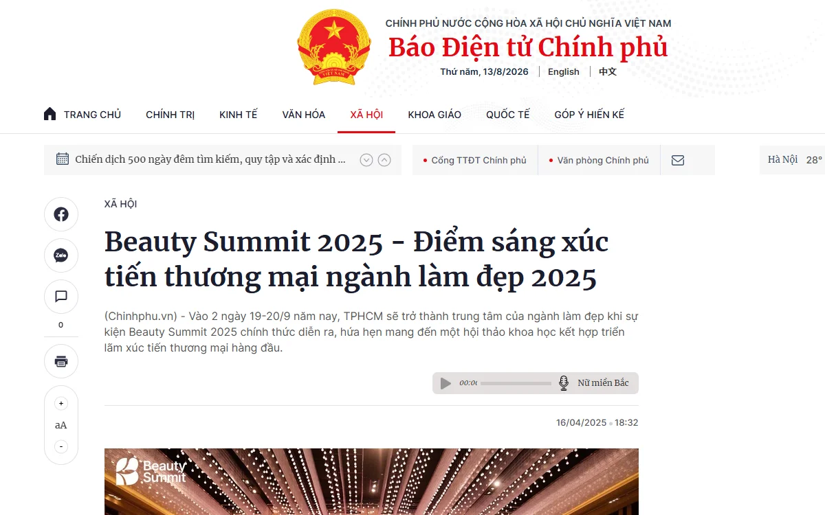Bài viết trên Báo Điện tử Chính phủ về Beauty Summit 2025