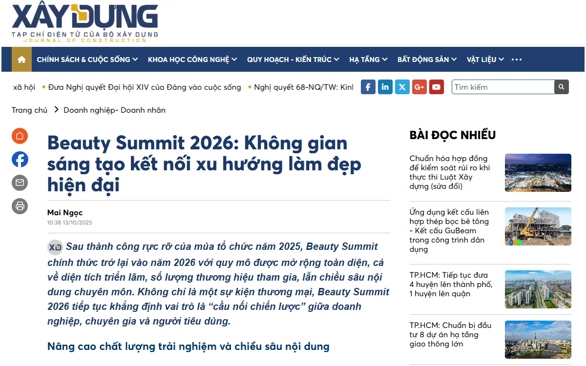 Bài viết trên Báo Xây Dựng về Beauty Summit 2026