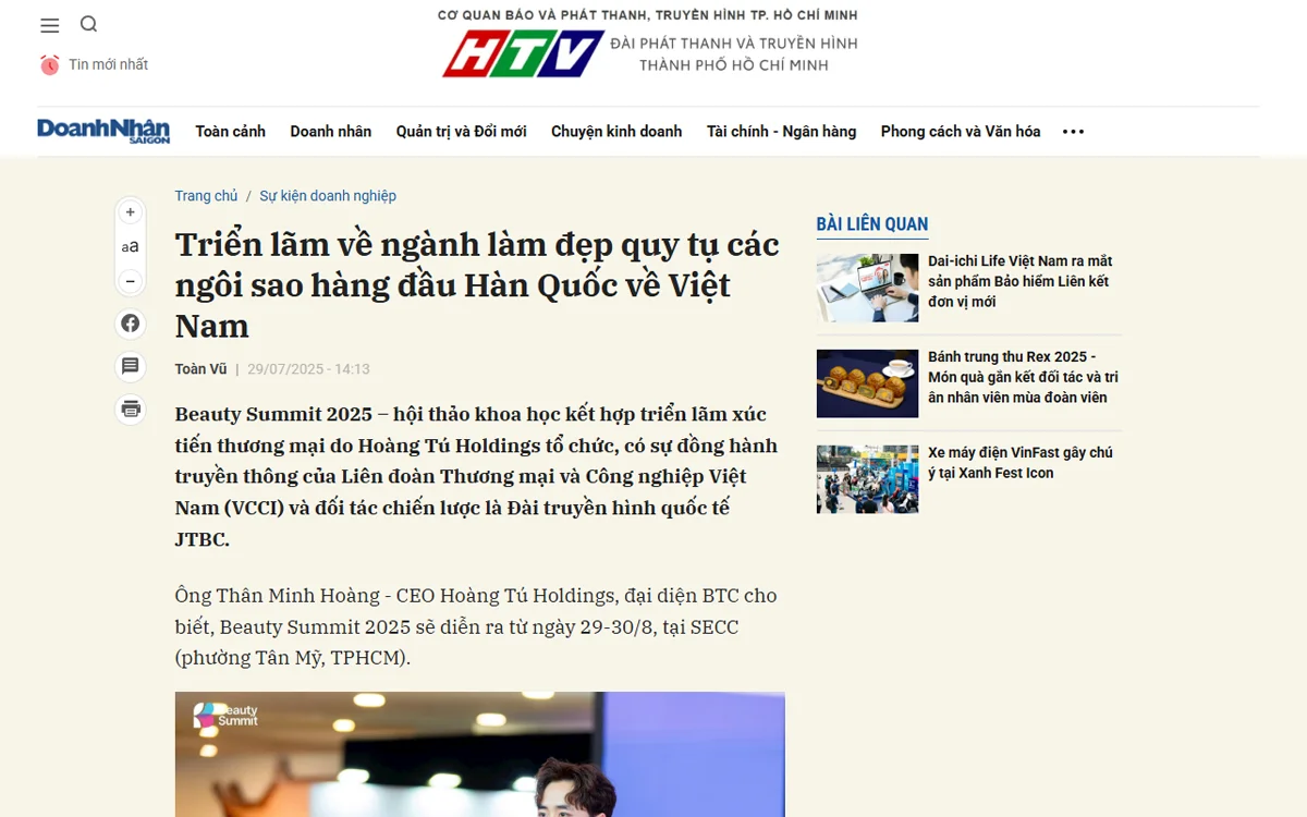 Bài viết trên Báo Doanh Nhân Sài Gòn — HTV về Beauty Summit