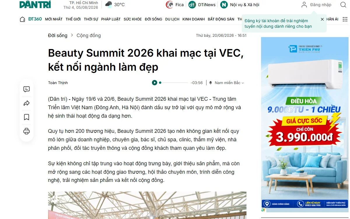 Bài viết trên Báo Dân Trí về lễ khai mạc Beauty Summit 2026
