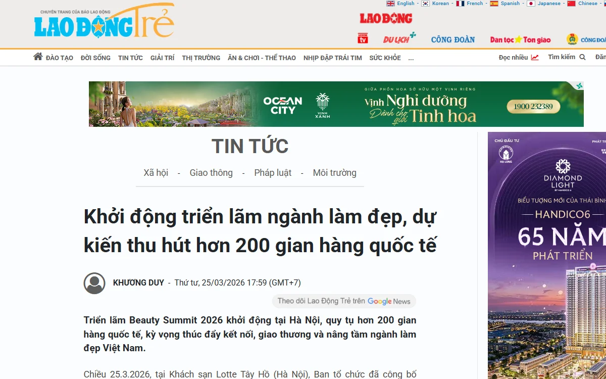 Bài viết trên Báo Lao Động về triển lãm ngành làm đẹp