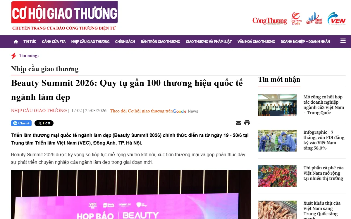 Bài viết trên chuyên trang Cơ Hội Giao Thương — Báo Công Thương