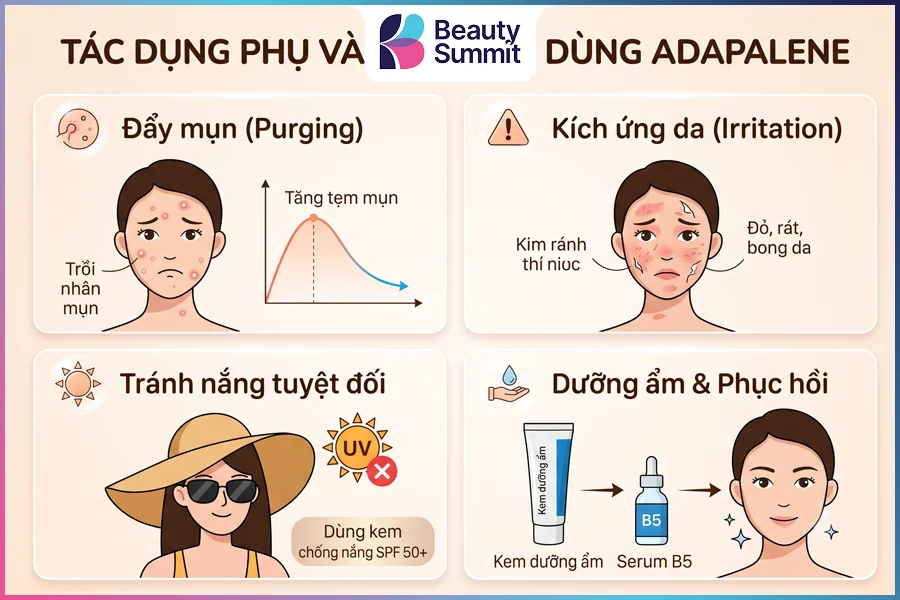 T&aacute;c dụng phụ v&agrave; lưu &yacute; khi d&ugrave;ng adapalene