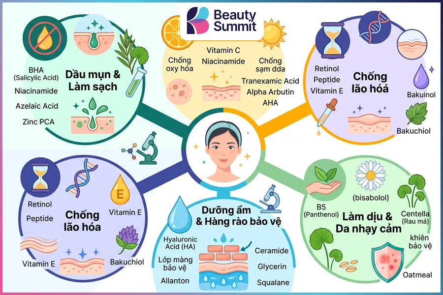 Các nhóm hoạt chất thường gặp trong dược mỹ phẩm